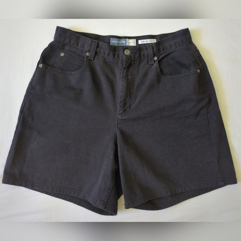 Vintage Y2k Liz Claiborne Black Denim High Rise Shorts Mom Jean 10 6 8